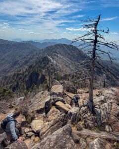 In many ways it was a resounding hike. Thirteen hours from the lower car park and back. Jirisan is a steep course. The hike up to Cheonwangbong (1915m) is 1300m in only 5km. This was a good reminder for my two American guests. I find it hard to determine the exact time it will take to do the loop course. 8-12hrs. Big variance. 
It was a pearler of a day. The weather was stunning. Spring greens and a heaven blue sky. A cool zephyr. At the summit area it was windier and colder. Even in the afternoon, hoar frost 상고대 stuck horizontally from trees and remained in the cracks of rocks. 
The only thing open by the time we get back to the dark, still carpark was the GS25. It had a low-lit hall with a black backdrop. A few misfit night hikers sat at some the tables. We cooked our noodles at the hot water dispenser, threw in some soft boiled eggs, cheese, took a table and washed it down with cold beer. Fantastic achievement for them two. Strong memories of Korea from this. They never shirked for a moment. Chur.