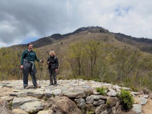 In many ways it was a resounding hike. Thirteen hours from the car park and back. Jirisan is a steep course. The ascent to Cheonwangbong (1915m) is 1300m in only 5km. It was a good reminder for my two American guests. I always find it hard to determine the exact time it will take to do the loop course. 8-12hrs. 
It was a pearler of a day. The weather was stunning. Spring greens and heaven blue sky. A cool zephyr. At the summit area it was much windier and cooler. A hoar frost and sleet 상고대 stuck to the trees and inside rocks. 
The only thing open by the time we get back to the dark and still carpark was the GS25. It had an excellent hall out the back with tables and chairs, and a couple of posse&rsquo;s of misfit late night hikers. Hot water area for cooking noodles which is what we did with a beer. Fantastic achievement for them two. Strong memories of Korea from this. They never shirked for a moment. Chur.